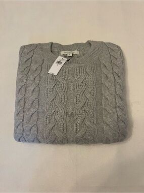 Banana Republic Light Gray Cable-Knit Crewneck Sweater
